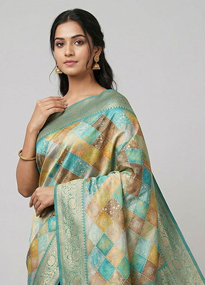 Blue Dupion Silk Saree With Blouse Piece