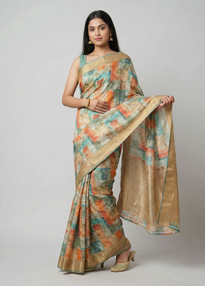 Cream Dupion Silk Saree With Blouse Piece