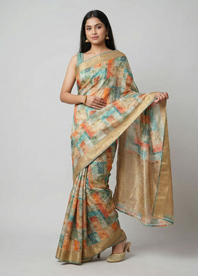 Cream Dupion Silk Saree With Blouse Piece