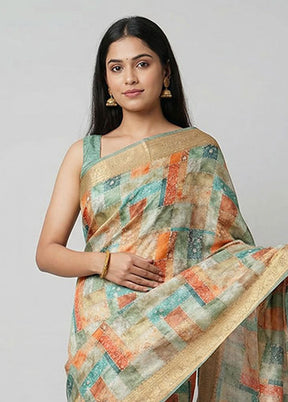 Cream Dupion Silk Saree With Blouse Piece