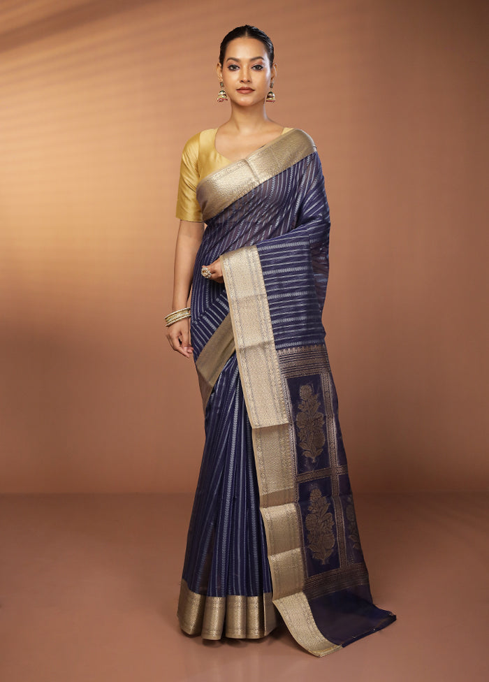Blue Pure Cotton Saree With Blouse Piece