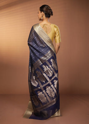 Blue Pure Cotton Saree With Blouse Piece