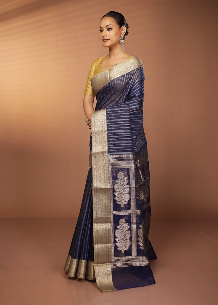 Blue Pure Cotton Saree With Blouse Piece