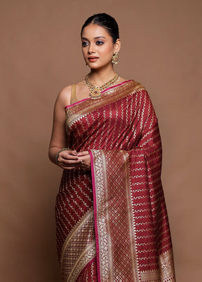 Maroon Katan Silk Saree With Blouse Piece