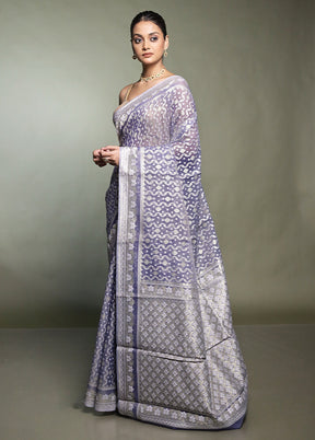 Grey Pure Cotton Saree With Blouse Piece