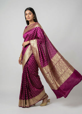 Purple Handloom Banarasi Pure Silk Saree With Blouse Piece