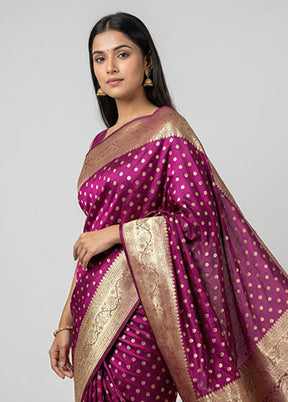 Purple Handloom Banarasi Pure Silk Saree With Blouse Piece
