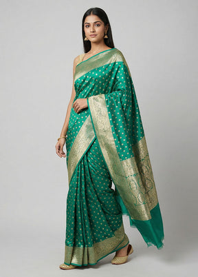 Green Handloom Banarasi Pure Silk Saree With Blouse Piece