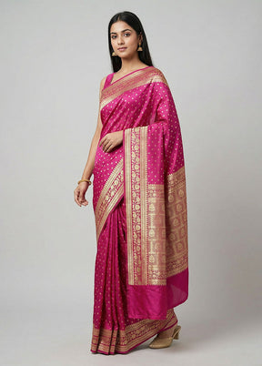 Pink Handloom Banarasi Silk Saree With Blouse Piece
