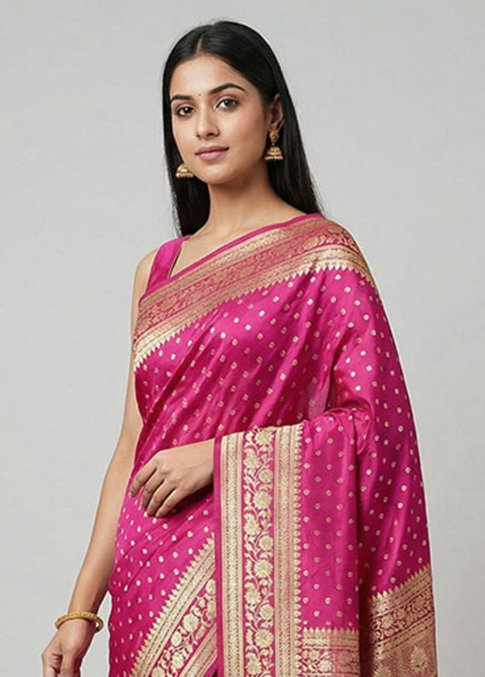 Pink Handloom Banarasi Silk Saree With Blouse Piece