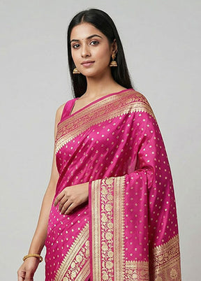 Pink Handloom Banarasi Silk Saree With Blouse Piece
