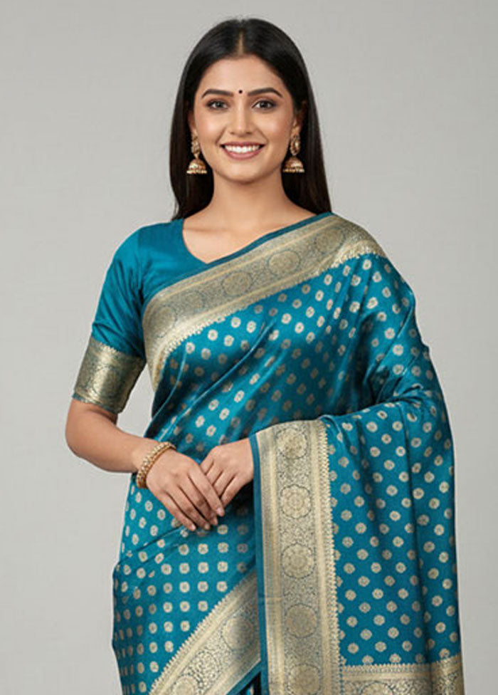 Blue Handloom Banarasi Pure Silk Saree With Blouse Piece