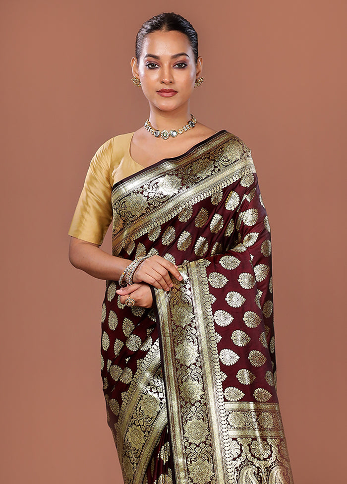 Maroon Banarasi Silk Saree With Blouse Piece