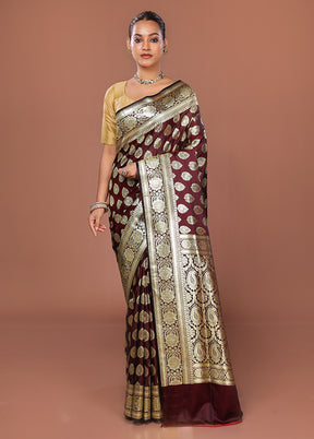 Maroon Banarasi Silk Saree With Blouse Piece