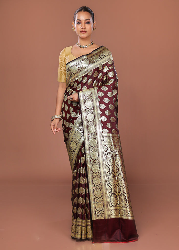 Maroon Banarasi Silk Saree With Blouse Piece
