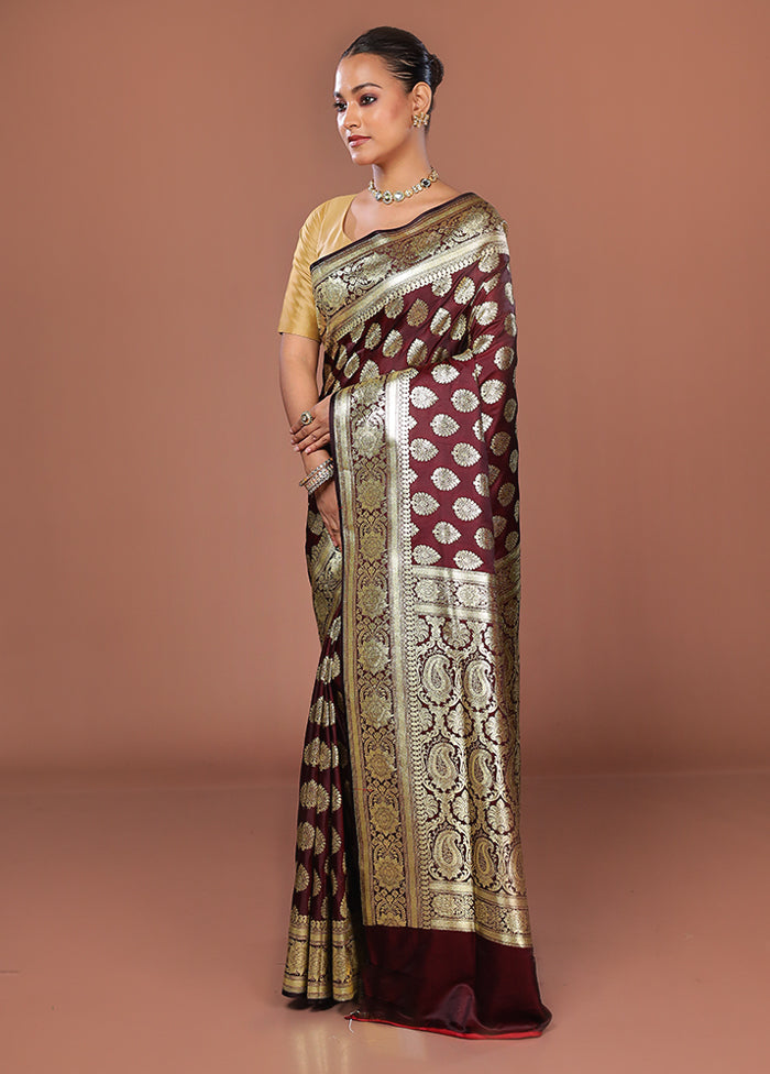 Maroon Banarasi Silk Saree With Blouse Piece