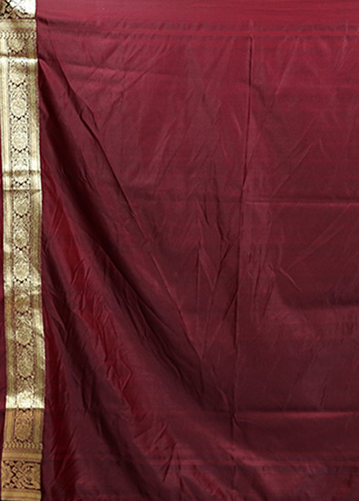 Maroon Banarasi Silk Saree With Blouse Piece