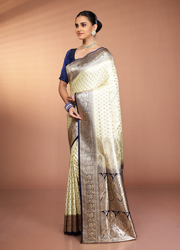 Cream Banarasi Silk Saree With Blouse Piece