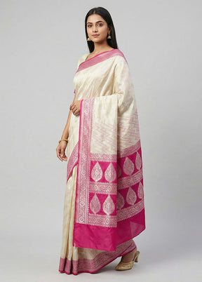 Cream Kora Silk Saree With Blouse Piece