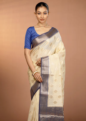 Cream Kora Silk Saree With Blouse Piece