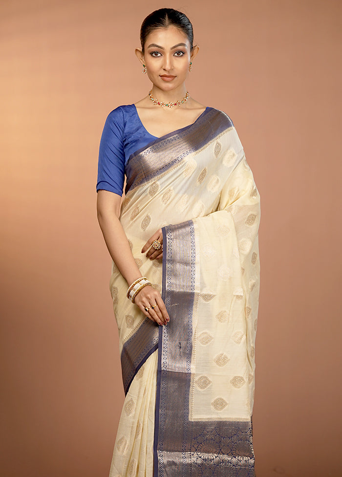 Cream Kora Silk Saree With Blouse Piece