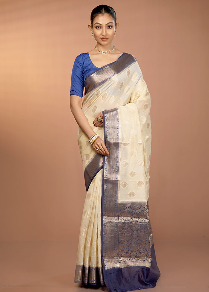 Cream Kora Silk Saree With Blouse Piece