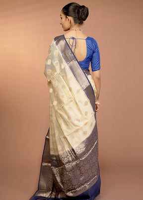 Cream Kora Silk Saree With Blouse Piece
