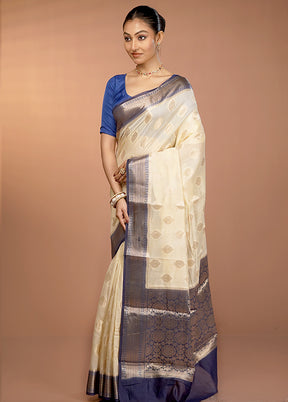 Cream Kora Silk Saree With Blouse Piece