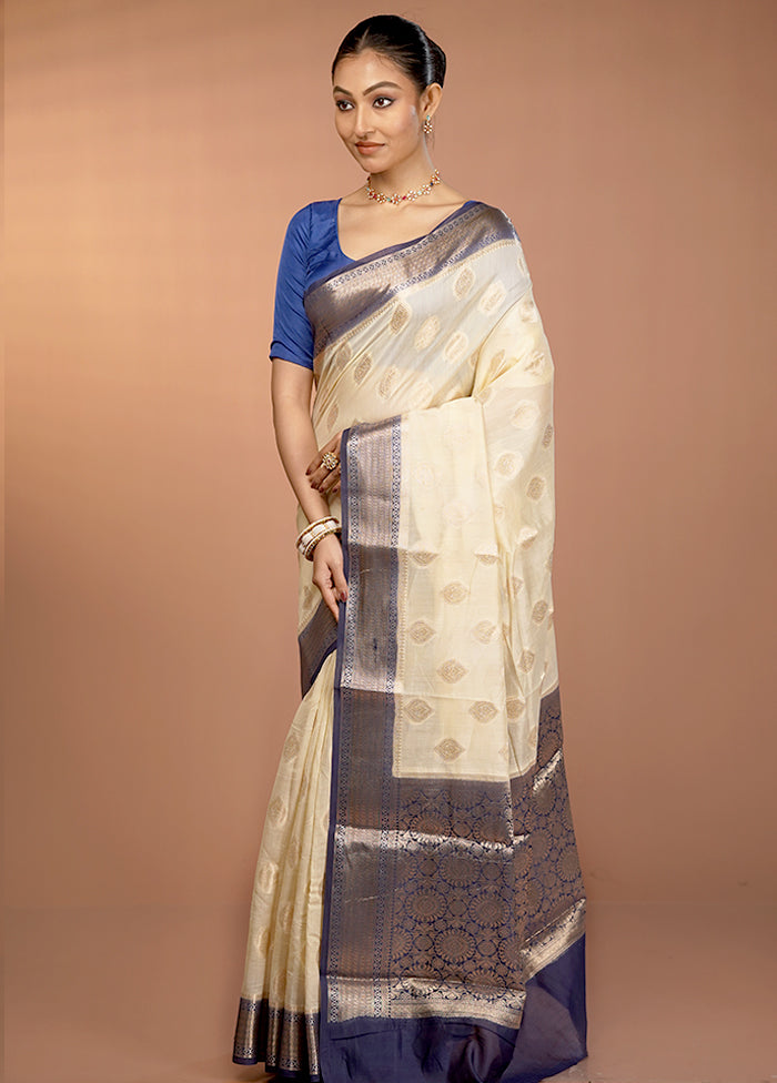 Cream Kora Silk Saree With Blouse Piece