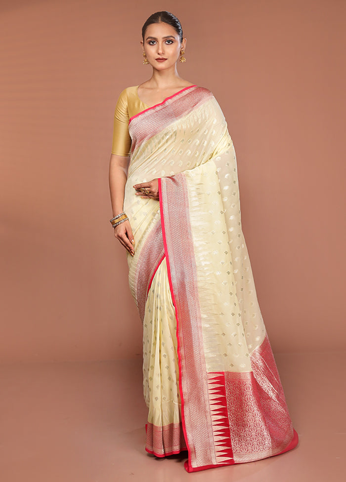 Cream Kora Silk Saree With Blouse Piece