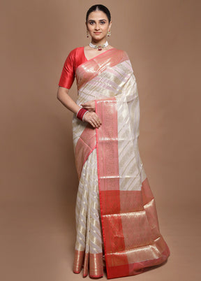 Cream Kora Silk Saree With Blouse Piece