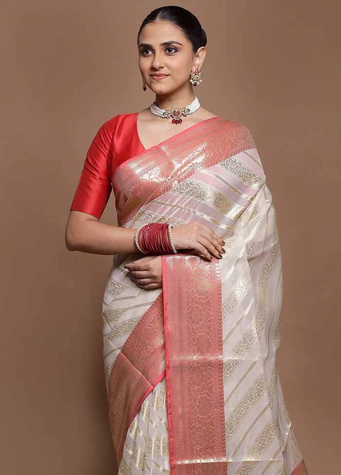 Cream Kora Silk Saree With Blouse Piece