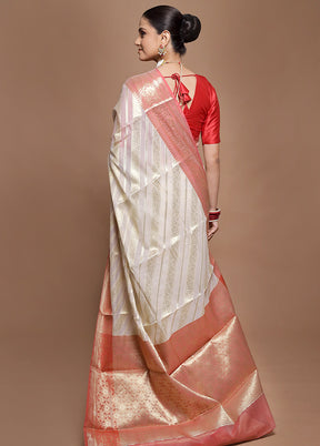 Cream Kora Silk Saree With Blouse Piece