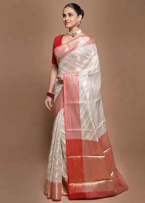 Cream Kora Silk Saree With Blouse Piece