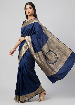 Blue Banarasi Silk Saree With Blouse Piece