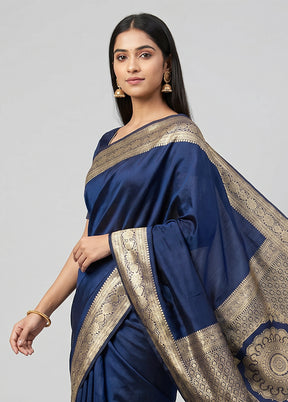 Blue Banarasi Silk Saree With Blouse Piece