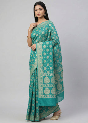 Green Kora Silk Saree With Blouse Piece
