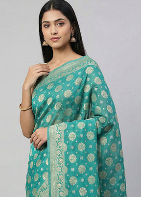 Green Kora Silk Saree With Blouse Piece