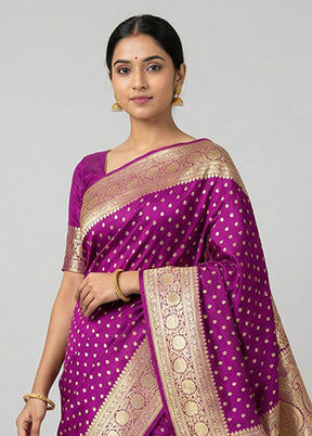 Purple Handloom Banarasi Pure Silk Saree With Blouse Piece