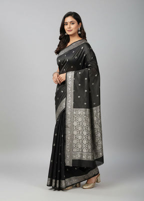Black Handloom Katan Pure Silk Saree With Blouse Piece