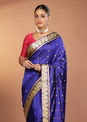 Blue Handloom Assam Pure Silk Saree With Blouse Piece