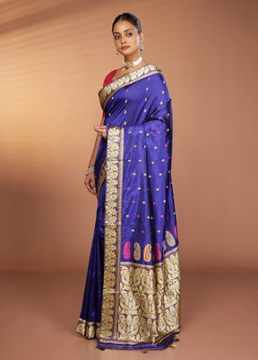 Blue Handloom Assam Pure Silk Saree With Blouse Piece