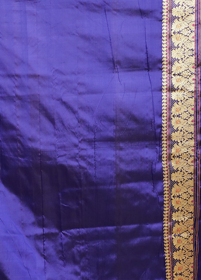 Blue Handloom Assam Pure Silk Saree With Blouse Piece