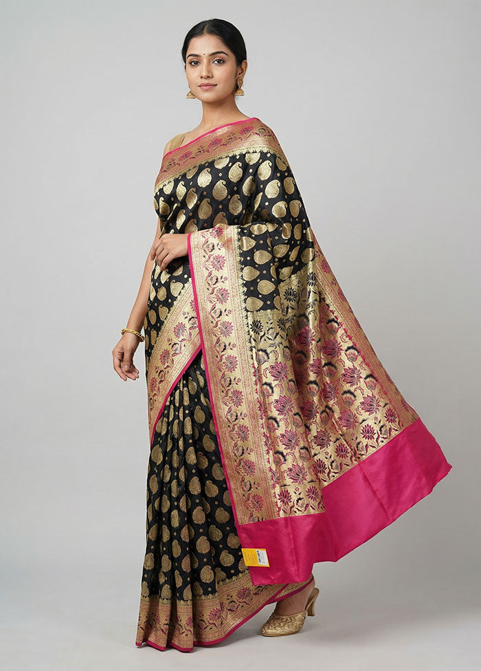 Black Banarasi Silk Saree With Blouse Piece