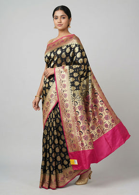 Black Banarasi Silk Saree With Blouse Piece