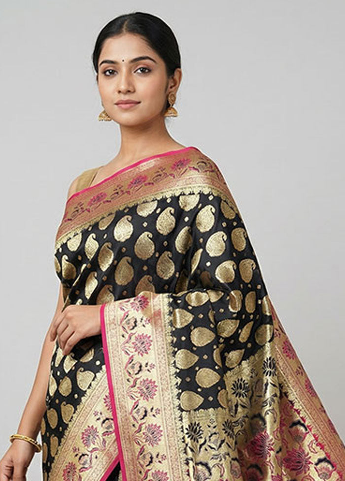Black Banarasi Silk Saree With Blouse Piece