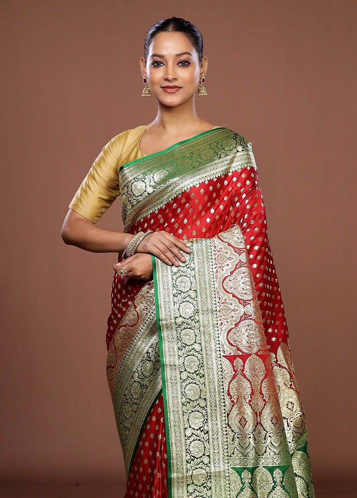Red Banarasi Silk Saree With Blouse Piece