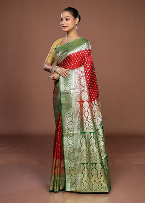 Red Banarasi Silk Saree With Blouse Piece