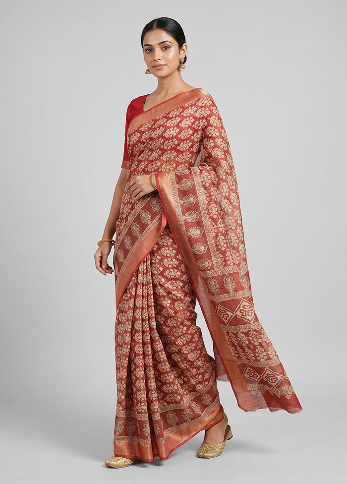 Rust Dupion Silk Saree With Blouse Piece
