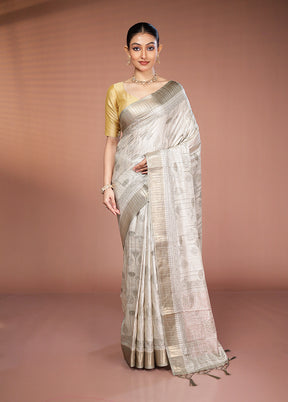 Cream Dupion Silk Saree With Blouse Piece